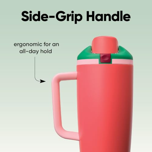 Owala FreeSip Tumbler Stainless Steel Water Bottle 40 oz Strawberry Fields | Triple-Layer Insulation | Leak-Proof Lid with Push-Button | Double Threaded Lid for Left and Right-Handed Drinking - color: Strawberry Fields, size: 40 Ounces