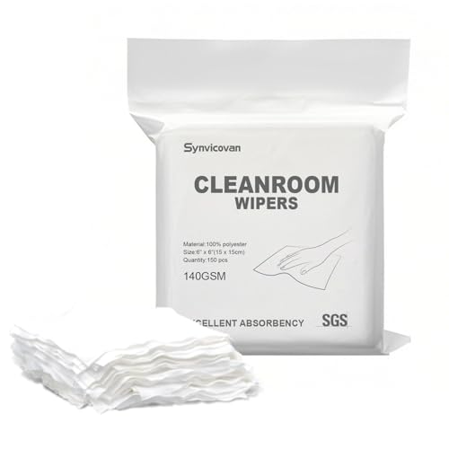 Cleanroom Wipers 6"x6"(150 Pcs, 100% Polyester, Class 100, 140GSM) Double Knit 100% Lint Free Cloths with Ultra-fine Filaments, Laser Sealed Edge Ultra-Soft Wipers - size: 6"×6"(Pack of 150)