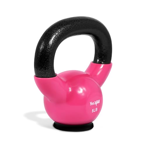 Yes4All Kettlebells Rubber Base, Kettlebell Set for Women, Strength Training Kettlebells Weights (10-65 lbs) - color: A. 5LB - Pink