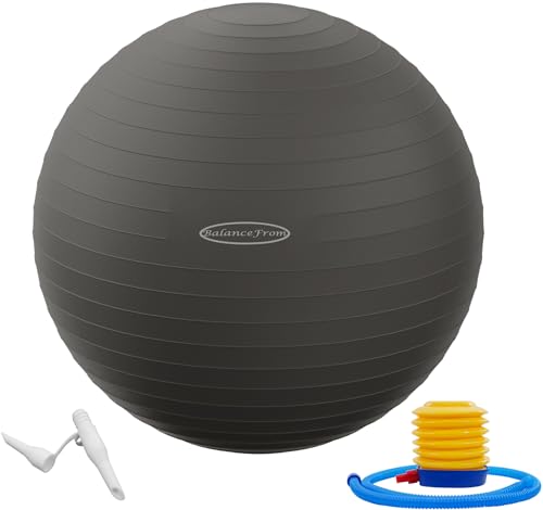 Fitvids Anti-Burst and Slip Resistant Exercise Yoga Fitness Birthing Ball with Quick Pump, 2,000-Pound Capacity, Multiple Colors and Sizes - color: Gray, style: 23-26in (58-65cm), L