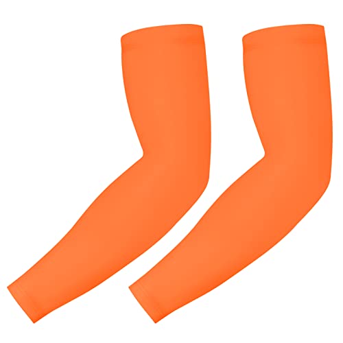 HDE Arm Compression Sleeves for Kids Basketball Shooting Sleeve Youth Sports Cooling Sun Protection Football Baseball 1 Pair - color: Orange, size: Youth Large