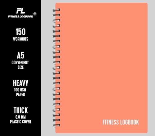 Fitness Logbook (Peach) - A5 Undated Workout Journal For Men & Women - Plastic Cover & Thick Paper - Planner Log Book To Track Weight Loss, Muscle Gain, Gym Exercise, Bodybuilding Progress - style: Peach Plastic