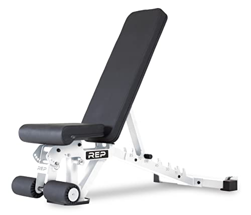 REP FID Foldable Weight Bench, Incline Decline Chair for Home Gym, Compact Portable Stationary Equipment, Heavy Duty Strength Training Platform, Adjustable Situp Dumbbell Workout Support, AB-3000 - color: White