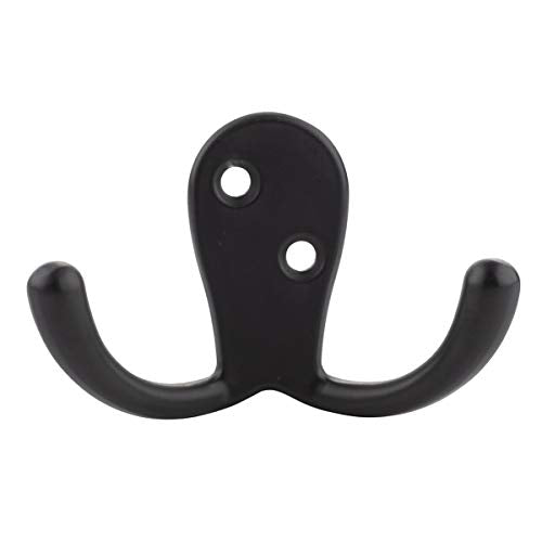 Amazon Basics Curved Zinc Robe Hook - Flat Black, 5-Pack | Curved - style: Small Double