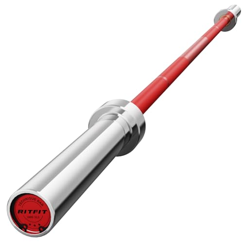 RITFIT Olympic Barbell 4ft/6ft - 2 Inch Weight Bar for Strength Training, Weightlifting, Squat, Deadlift, Bench Press, Curl, Overhead Press - 350lbs/500lbs Capacity - color: Silver/Red, size: 6FT without Collar