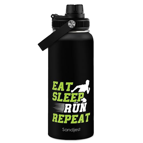 SANDJEST Running Insulated Stainless Steel Water Bottle 32oz, Eat Sleap Run Repeat, Vacuum Chug Lid Travel Tumbler for Men Friends Dad Brothers Runners, Gift for Birthday Christmas - color: Running