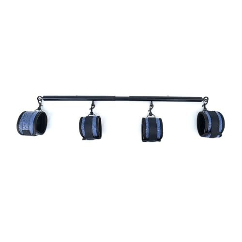 3 in 1 Heavy Duty Stainless Steel Expandable Spreader Bar with 4pcs PU Blue Adjustable Straps,Workout Bar for Home Gym Training Bar,Portable Detachable Pilates Kit - style: Black+Blue Serpentine Kit