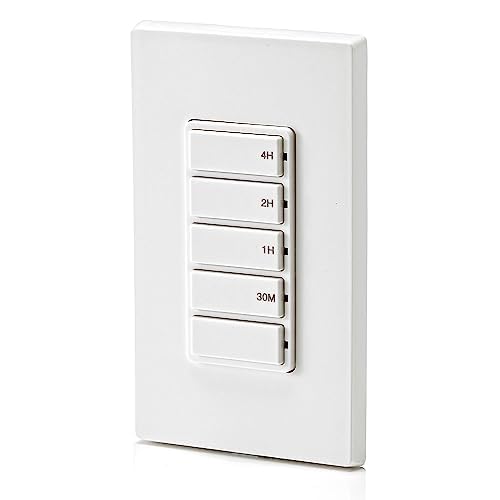 Leviton Countdown Switch for lights, attic, heaters, pool pumps, 30 min, 1-2-4 hour, Neutral Wire Required, 20A, 1 HP/16A Fan/Motor, Single Pole, Multi-Way or Multi-Timer, DT204-1LW, White - style: 1-2-4 hour, Neutral Wire Required