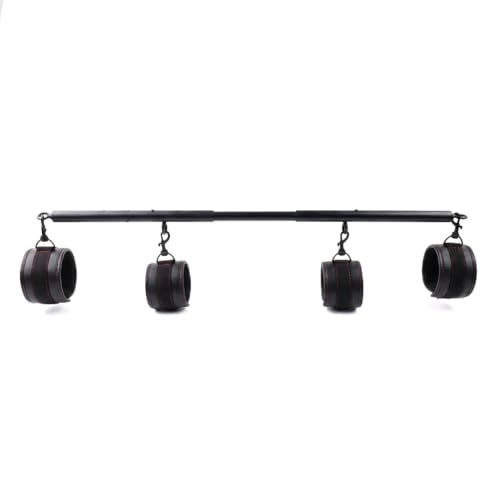Spreader Bar Heavy Duty Stainless Steel Expandable Bar Home Gym with 4pcs Furry Crocodile Adjustable Strap,Sports Aid Training Pilates Aid Kit,Indoor Yoga Set - style: Black+Black-Cushioned