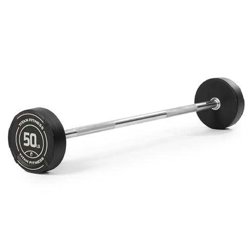 Titan Fitness Rubber Curl Fixed Barbells, Pre-Loaded Weight Bar for Strength Training & Weightlifting - color: Straight Fixed Barbell, size: 50 LB