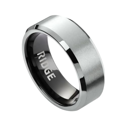 The Ridge Tungsten Rings For Men - Mens Wedding Band - Strong, Durable, and Scratch-Resistant Beveled Ring With Silicone Band - color: Platinum