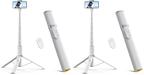 TODI 63" Phone Tripod, Extendable Selfie Stick with Wireless Remote and Phone Holder, Portable All-in-1 Cell Phone Tripod Stand for Video Recording, Compatible with iPhone/Android (White) (Pack of 2) - color: White, size: 63-inch (Pack of 2)