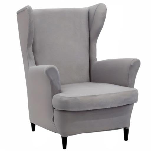 NILUOH Wingback Chair Cover 2-Piece Soft Stretch Wing Chair Slipcover Solid Color Armchair Sofa Couch Cover Furniture Protector with Elastic Bottom for Living Room Bedroom (Light Grey) - color: Light Grey