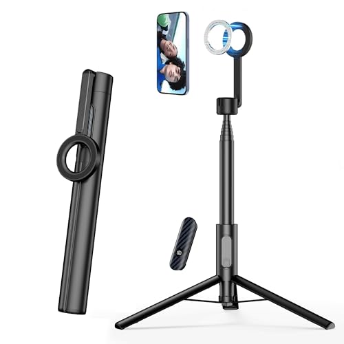 Magnetic Phone Tripod for iPhone 64" Automatic Pop-up Selfie Stick | Tripod Stand with Remote and Metal Ring for Cell Phone Video Recording/Photography/Vlogging (Balck) - color: Black, size: 64in