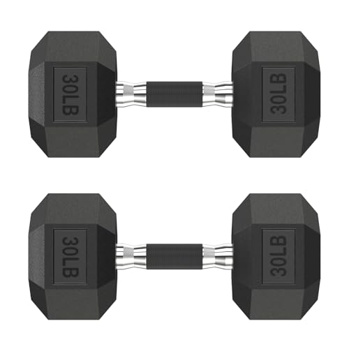 HANDBODE Rubber Encased Hex Dumbbell Pair, 2.5-65 lb | Non-Slip Handle Design for Secure & Comfortable Grip, Hand Weights for Strength Training, Fitness & Home Gym - size: 30 lb, Pair, style: Comfort Grip