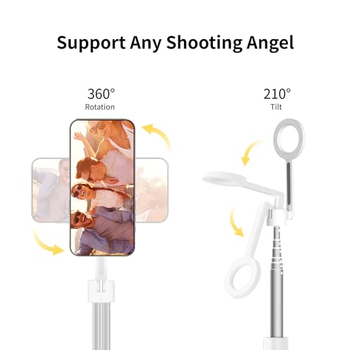 Magnetic Phone Tripod for iPhone 54" Automatic Pop-up Selfie Stick | Tripod Stand with Remote and Metal Ring for Cell Phone Video Recording/Photography/Vlogging (White) - color: White, size: 54in