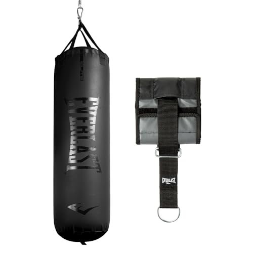 Everlast Elite Punching Bag | Durable Boxing MMA, Adults | Muay Thai - color: Black with Hanger, size: 70 lb