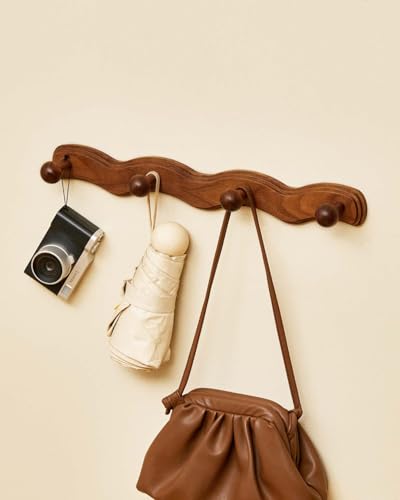 Wood Coat Rack Wall Mount - 4Pack Walnut Coat Hooks for Hanging Clothes,Keys, Robes,Purse,Towels,Bags,Backpack, Modern Decorative Wall hooks Heavy Duty Hanger Organizer for Bathroom,Entryway & Bedroom - size: 4 Hooks