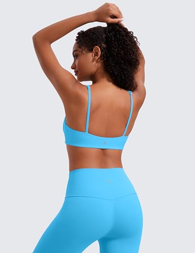 CRZ YOGA Butterluxe Square Neck Sports Bras | Light Support, Removable Pads, Yoga, Extremely Soft, Low Coverage, Adjustable Spaghetti Straps, for Women - color: Kayak Blue, size: Small