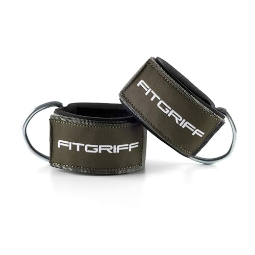 Fitgriff® Ankle Straps V2 for Cable Machine (2 Pieces) - Gym Workout Equipment - Leg Pulley Attachment, Kickback Straps - color: Army Green
