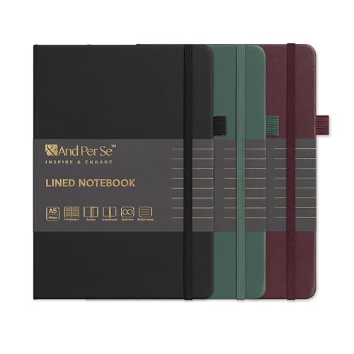 &And Per Se Lined Notebooks 3-Pack Gift Set, A5 Hardcover Journals, 160 Pages 100gsm Thick Paper, 3 Assorted Colors (Black, Green, Dark Red) - color: Black,Green&Dark Red, style: 3 Pack-Lined