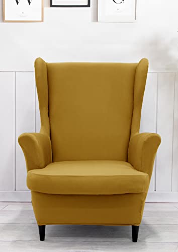 NILUOH Wingback Chair Cover 2-Piece Soft Stretch Wing Chair Slipcover Solid Color Armchair Sofa Couch Cover Furniture Protector with Elastic Bottom for Living Room Bedroom (Ginger) - color: Ginger