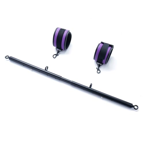 Spreader Bar Heavy Duty Expandable Exercise with 2 pcs Adjustable Strap, Yoga Training Fitness Gear, Workout Bar,Sports Gym Kit - style: Black+Purple PU Kit