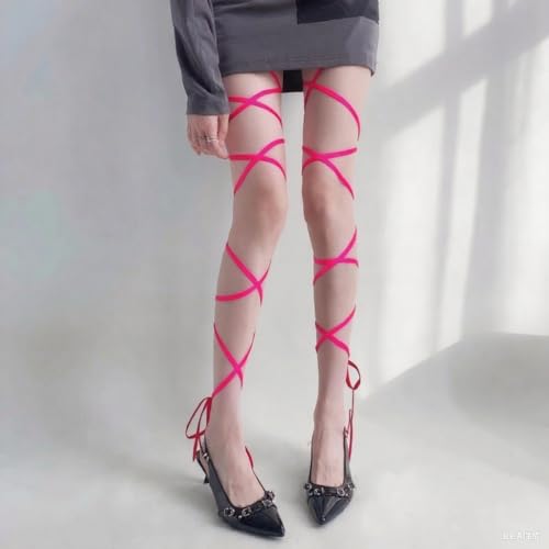 PENTA ANGEL Rave Leg Wraps Elastic Leg Grater Straps Legging Costume Accessories for Women Concert Festival Halloween Outfit - color: Rose Red