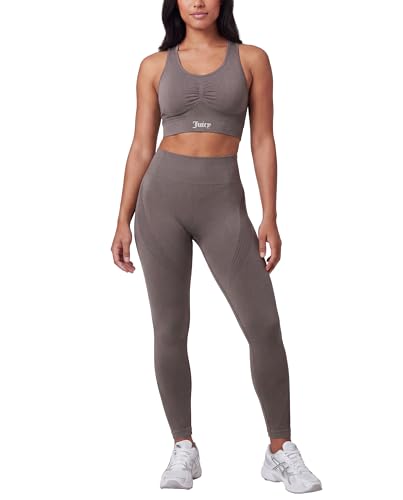Juicy Couture 2 Piece Women's Workout Set Seamless Bra and Leggings Athletic Pilates Yoga Gym Activewear Matching Outfit - color: Solid Charcoal, size: XX-Large