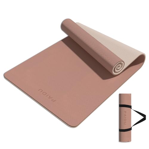PAIDU Yoga Mat 8mm TPE Non‑Slip Fitness Mat with Strap for Home Workouts | SGS Certified, Odorless, Tear‑Resistant, Unisex, for Yoga, Pilates, Meditation, Home & Gym Workouts - color: Brown&Apricot