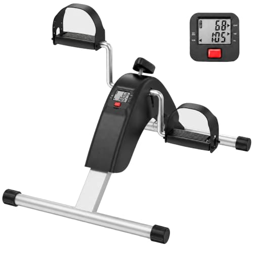 Under Desk Bike Pedal Exerciser for Leg & Arm | Foldable Mini Exercise Bike with LCD Display for Home & Office - color: BLACK