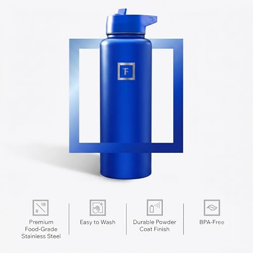 IRON °FLASK 40 oz Wide Mouth Water Bottle with Straw | Insulated Stainless Steel Sports Water Bottle with Leakproof Straw Lid - BPA Free, Cold 24 Hrs, Sweat Free (Cobalt) - color: Cobalt, style: Straw - 40 Oz (1 Lid)