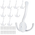 Homanu 10 Pack Coat Hooks Heavy Duty, Metal Three Prongs Large Coat Hooks Wall Mounted with 20 Screws, No Rust White Rustic Wall Hooks for Hanging Towel, Coat, Scarf, Bag, Hat, Cup, Key - color: 10 Pcs White