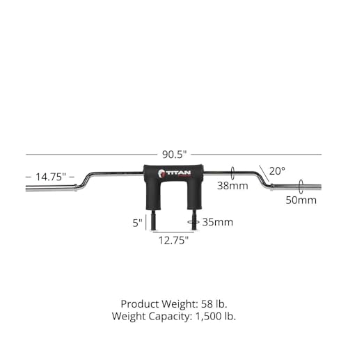 Titan Fitness Rackable Safety Squat Bar, Cambered Safety Squat Barbell with 5" Drop, Olympic Weight Sleeves Rated 1,500 LB, HeftyGrip Shoulder/Arm Pads, 35mm Easy-Grip Handles