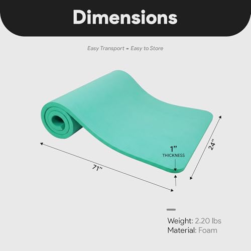 BalanceFrom Yoga Mat, 1-Inch Extra Thick High Density Exercise Mat, Anti-Tear Exercise Yoga Mat with Carrying Strap, Suitable for Various Yoga Exercises, Multiple Colors - color: Aqua