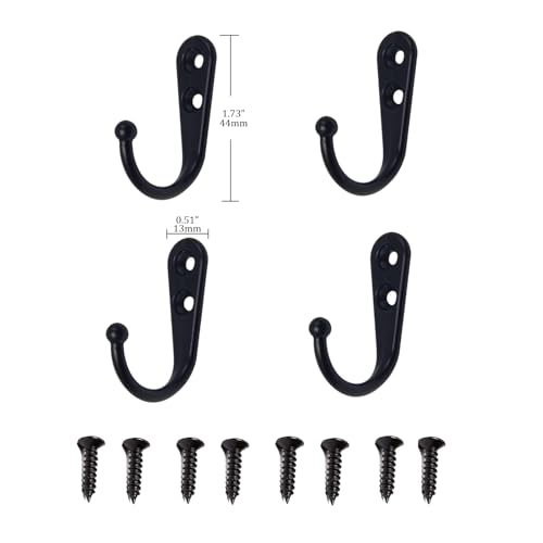 4 Pcs Wall Mounted Hooks for Bedroom,Bathroom,Kitchen,and Cabinet Hangers (with 8 Screws)-Black - color: Black