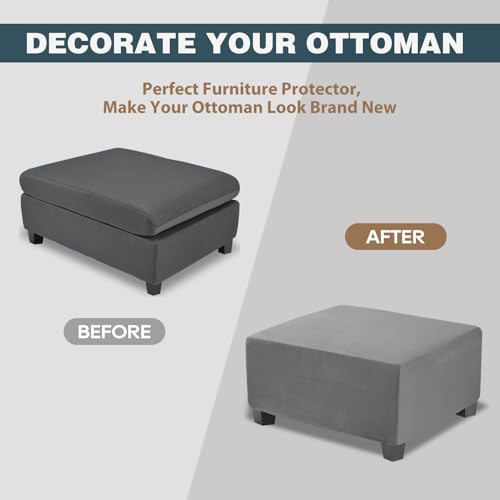NeColorLife Velvet Ottoman Cover Rectangle Storage Ottoman Slipcover Thick Stretchable Footrest Stool Covers with Elastic Band for Rectangular and Square Ottoman(Medium Size,Dark Grey) - color: Grey, size: M Length: 31"-34",Width: 31"-43"