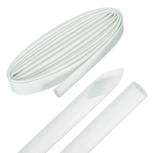 MECCANIXITY 10ft Braided Cable Sleeve, 5/8" ID 200C Heat Resistant 1500V Fiberglass Wire Insulation Cord Protector Organizer Wires Management for Motor Engine Fuel Line, White - color: White, size: 10ft-16mm
