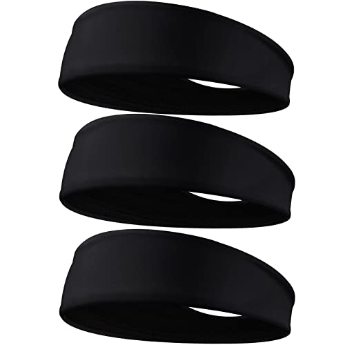 Braylin Men's Headbands, 3-Pack Head Band for Men, Sport Sweatbands for Running Fitness Yoga Cycling, Sweat Wicking Non Slip - color: 04.3Pcs Black x 3