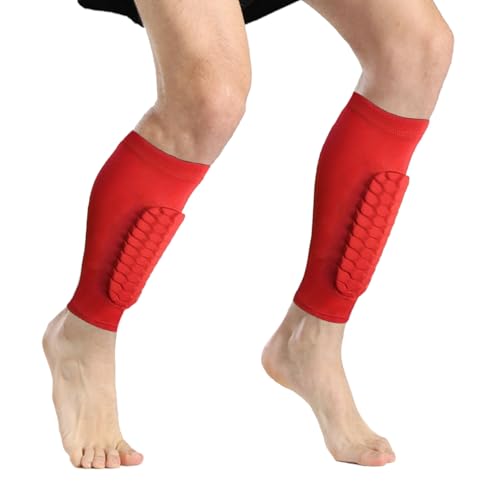 2 Pack Soccer Shin Guards Soccer Adult, Soccer Shin Guards for Kids Soccer Shin Pad with Honeycomb Pads, Shin Defender Shin Guard Sleeves, Ski Shin Guards Ski Shin Pads - color: Red, size: Medium