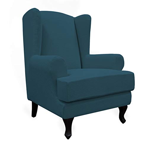 Easy-Going Stretch Wingback Chair Sofa Slipcover 2-Piece Sofa Cover Furniture Protector Couch Soft with Elastic Bottom, Spandex Jacquard Fabric Small Checks Deep Teal - color: Deep Teal