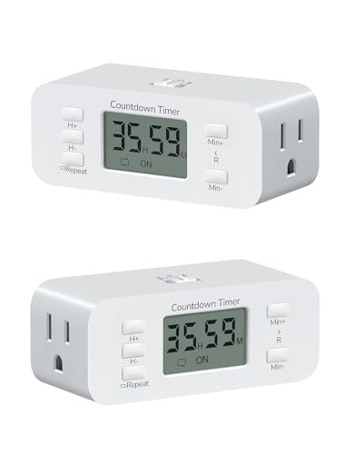 DEWENWILS 2 Pack Indoor Countdown Timer Outlet, Timers for Electrical Outlets Indoor, Large Screen and Repeat Function, Up to 36 Hours, Auto Shut Off for Fan, Lights, Charger, 125V 60Hz - color: Countdown, size: 2pack