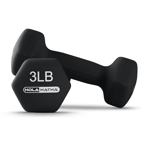 HolaHatha 1, 2 and 3 lb Neoprene Dumbbell Strength Training Weight Set with Rack - color: Black, size: 56 LB