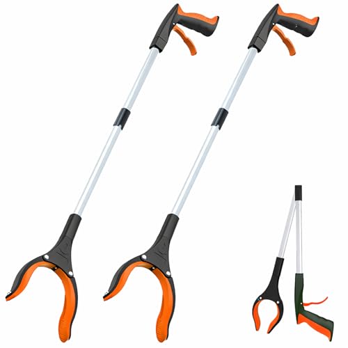Grabber Reacher Tool - 32” Extra Long Foldable Gripper and Reaching Tool - Heavy Duty Pick Up Stick Grabbers for Seniors, Trash, Surgery Recovery Must Haves Gifts (Orange*2pc) - color: Orange*2pc