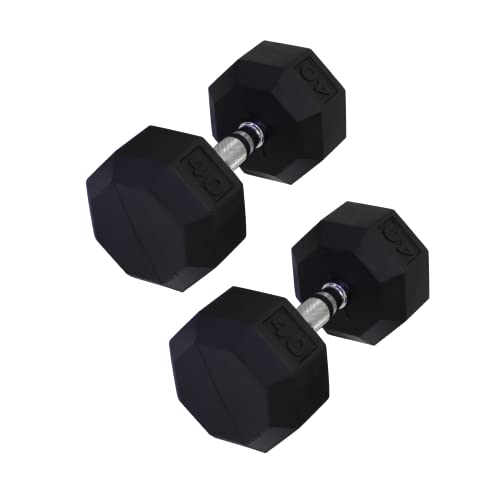 Ader 2lb-120lb Black Octagon Rubber Dumbbells Pair - size: 40lb