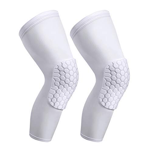 PISIQI Knee Pads Compression Pads Long Leg Sleeve Collision Avoidance Brace Protection Knee Sleeve for Basketball Football Volleyball Cycling (1 Pair) - color: White, size: XX-Large