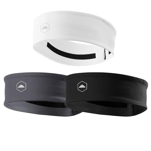 Tough Headwear Mens Headband | Sweat Headbands for Men Women Working Out Running Sports – Athletic Sweat Band Exercise - color: (3 pack) Black, White, Gray DryZone