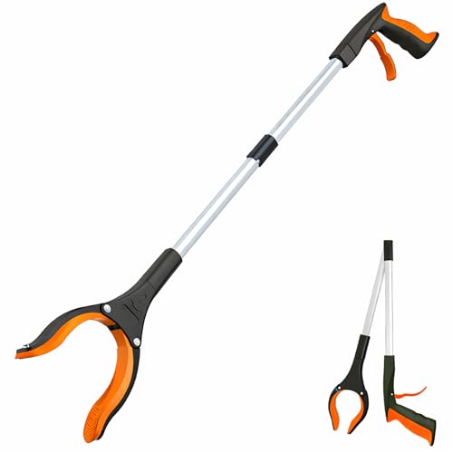 Grabber Reacher Tool - 32” Extra Long Foldable Gripper and Reaching Tool - Heavy Duty Pick Up Stick Grabbers for Seniors, Trash, Surgery Recovery Must Haves Gifts (Orange) - color: Orange