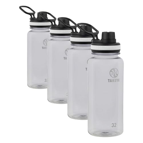 Takeya Tritan Sport Water Bottle with Spout Lid - BPA-Free & Dishwasher-Safe - Reusable Bottle with Lid Handle - Simple Leak-Proof Water Bottle - 32 oz, Clear (Pack of 4) - color: Clear, size: 32 Ounces (Pack of 4)