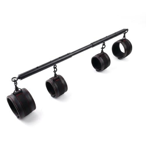 Spreader Bar Heavy Duty Stainless Steel Expandable Silver Bar Home Gym with 4pcs Furry Purple Adjustable Straps,Sports Aid Training Fitness Gear Pilates Aid Kit - style: Black+Black-Cushioned